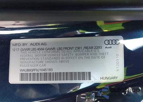 2018 Audi A3 2.0T Premium/2.0T Tech Premium from USA, damaged, VIN WAUB8GFF9J1045193